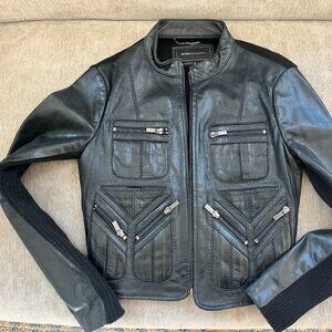 BCBG MaxAzria Leather Front + Sweater Back Jacket